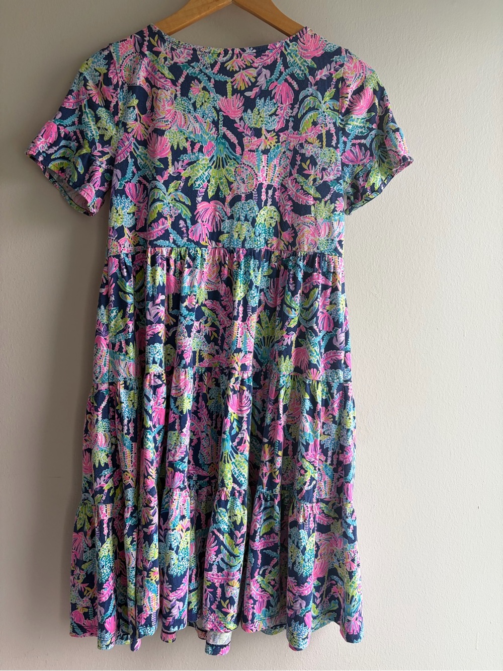 Lilly Pulitzer Navy Floral Tiered Short-Sleeve Midi Dress - Picture 2 of 6